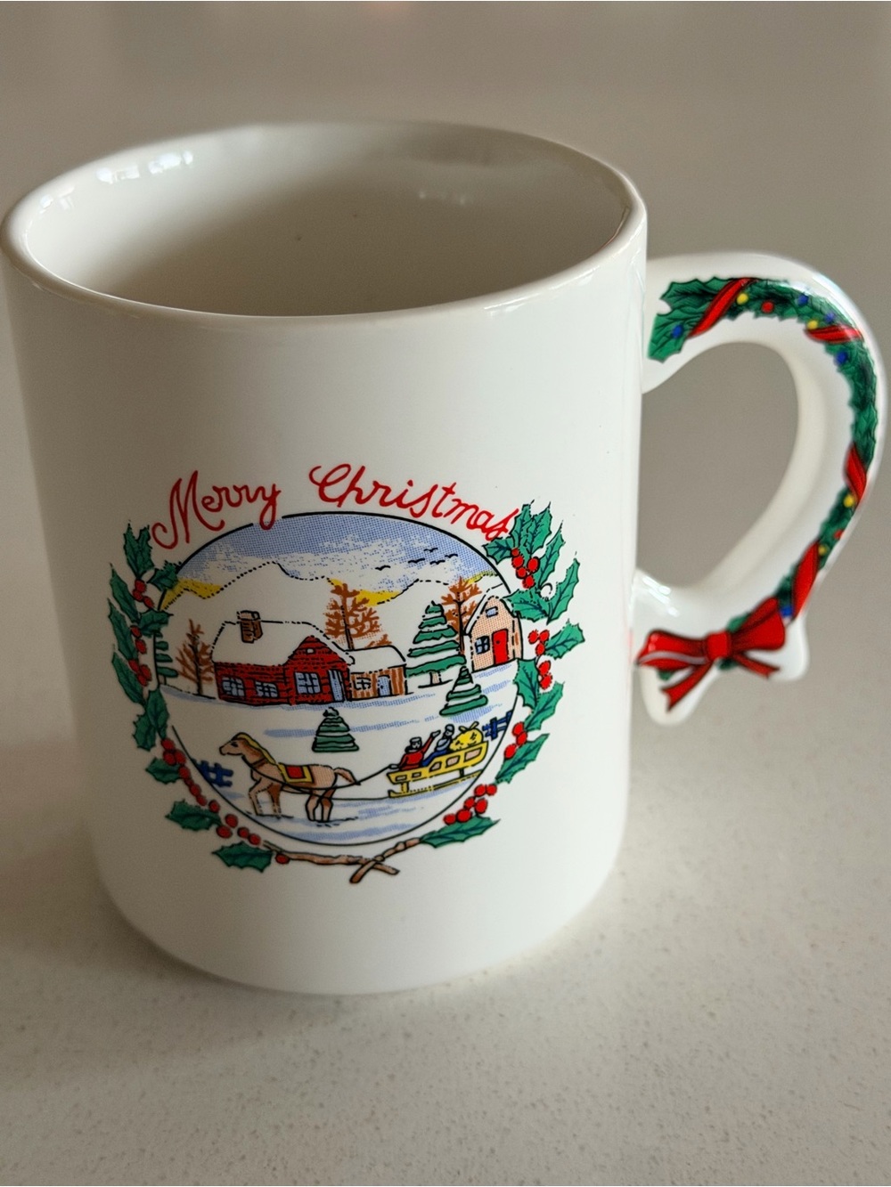 Enesco White Ceramic Merry Christmas Mug with Red and Green Accents